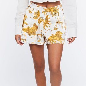 Forever 21 Size Medium Cream Gold Zodiac Print Astrology Lined Shorts